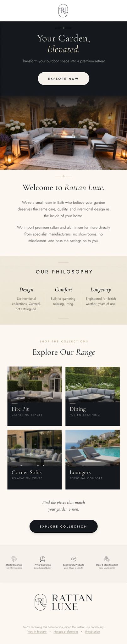Welcome email designed for Rattan Luxe