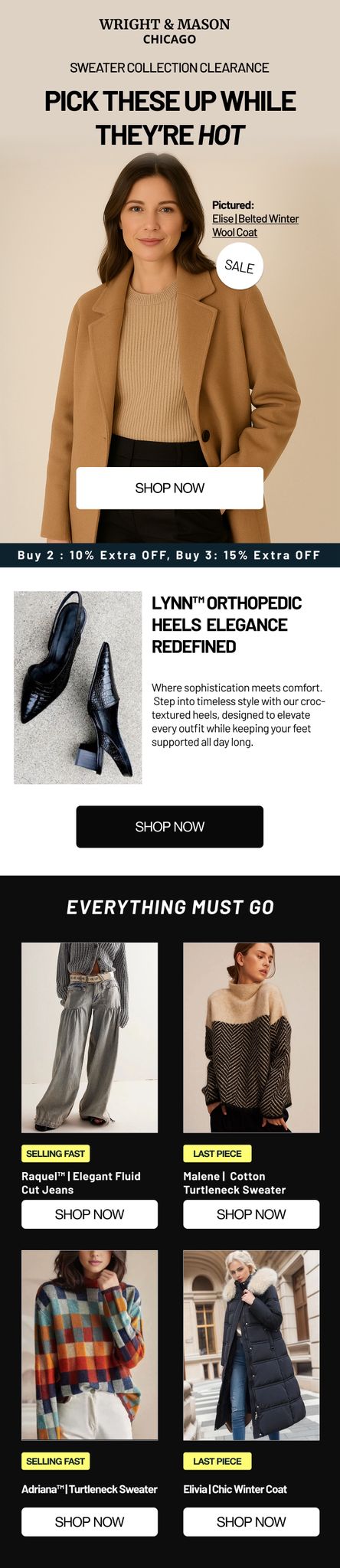 Sale campaign email designed for Wright & Mason